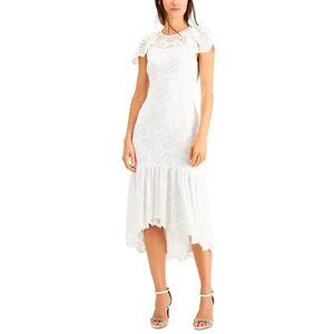 Calvin Klein White Hi-lo Hem Lined Flutter Sleeve Midi Mermaid Dress Party NEW